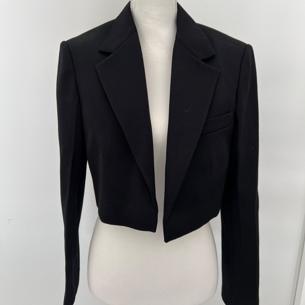 Victoria Beckham Black Cropped Tuxedo Blazer Open Front US 6